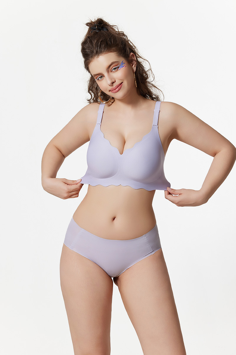 Wireless Seamless Bras for Women No Underwire Wavy V Neck HB03 (2)
