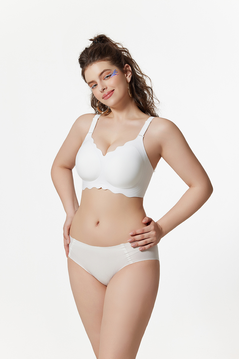 Wireless Seamless Bras for Women No Underwire Wavy V Neck HB03 (7)