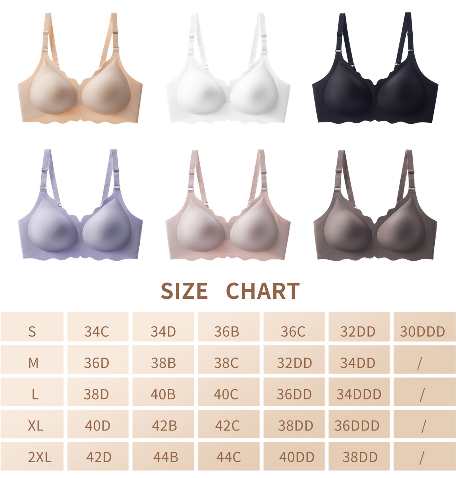 Wireless Seamless Bras for Women No Underwire Wavy V Neck HB03 (10)